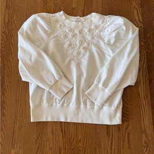 Anthropologie Cream Floral Embroidered Sweatshirt, XL